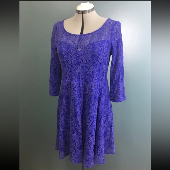 FREE PEOPLE Shake It Up Mesh Lace Dress Colbalt Blue Cocktail Party L Large - Picture 2 of 7